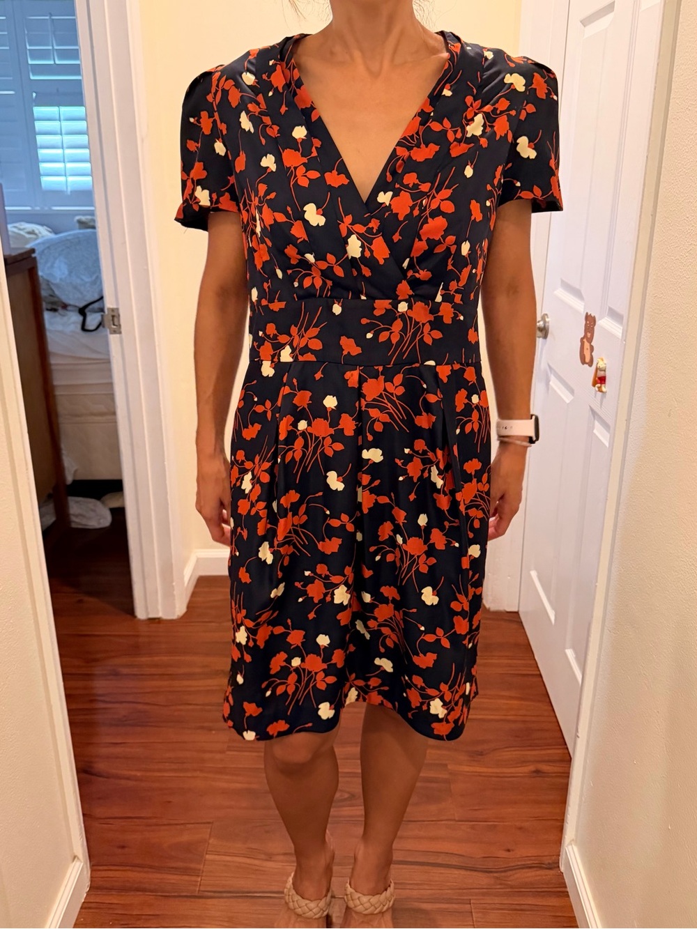 Karen Walker Black Skater Dress with Red & Cream Floral Print